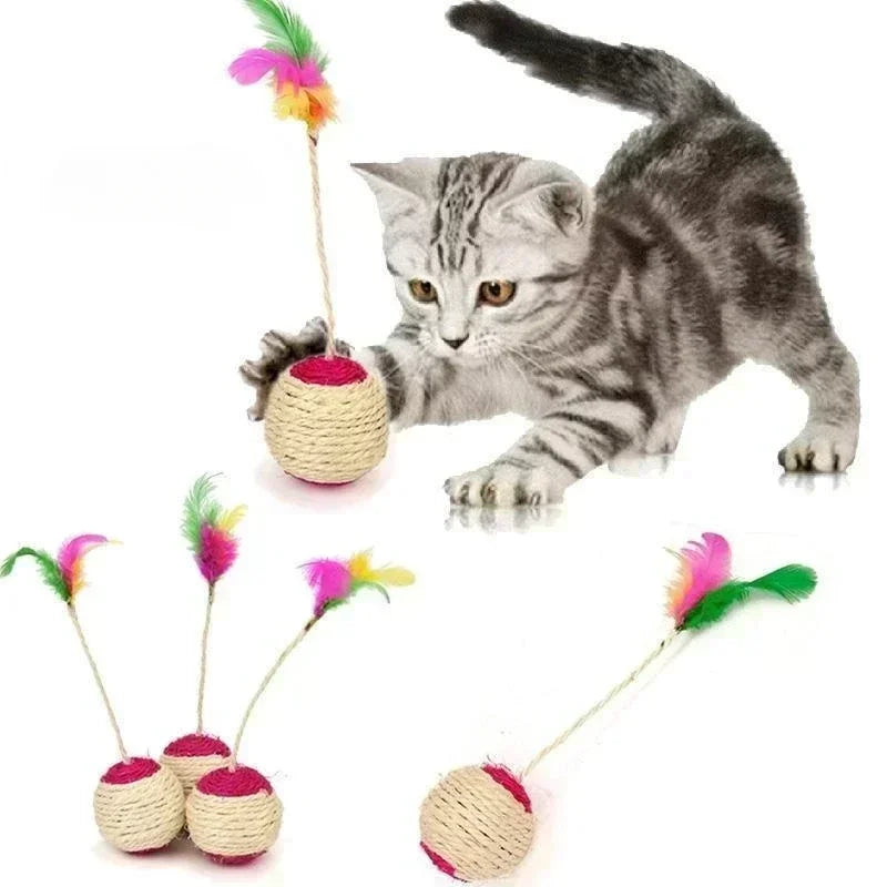 Balle en Sisal avec Plume – Jouet Interactif pour Chats